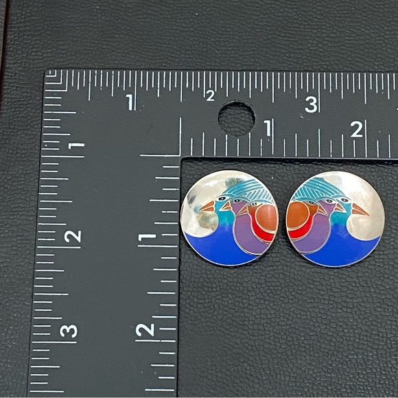 LAUREL BURCH Signed Celestial Birds Enamel Silver-tone Round Post Earrings 11.6g - Picture 10 of 12